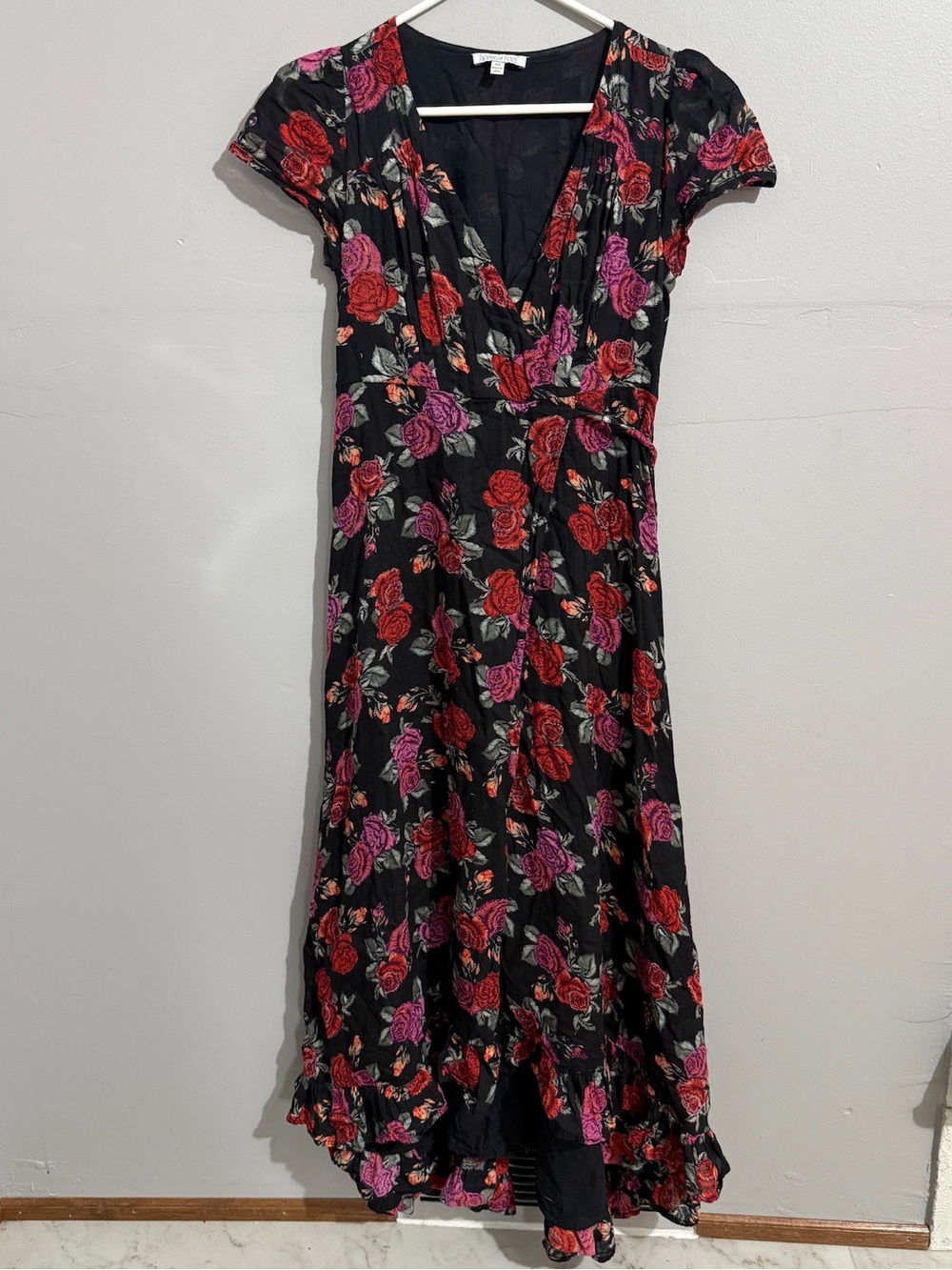 Patrons of Peace Dress Womens Extra Small Bold Florals Maxi Fixed Wrap Boho Chic